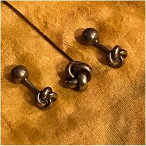 Antique Sterling Love Knot Cufflinks + Tie Stick Pin ❤️ Marked